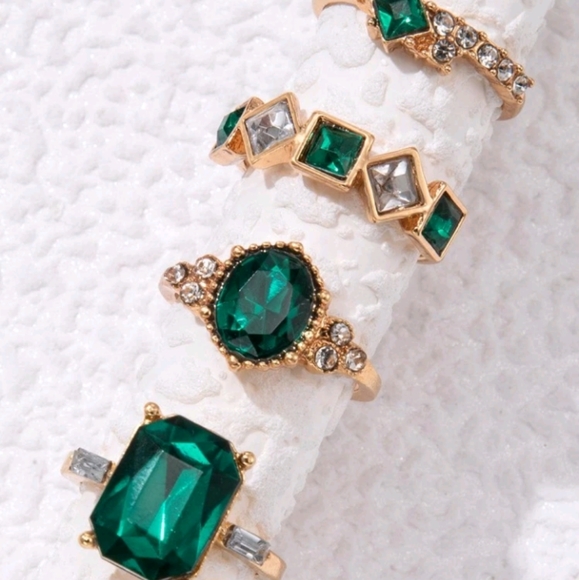 4pcs/set Simple Alloy & Rhinestone Geometric Rings For Women, Dating Gift - Picture 8 of 9